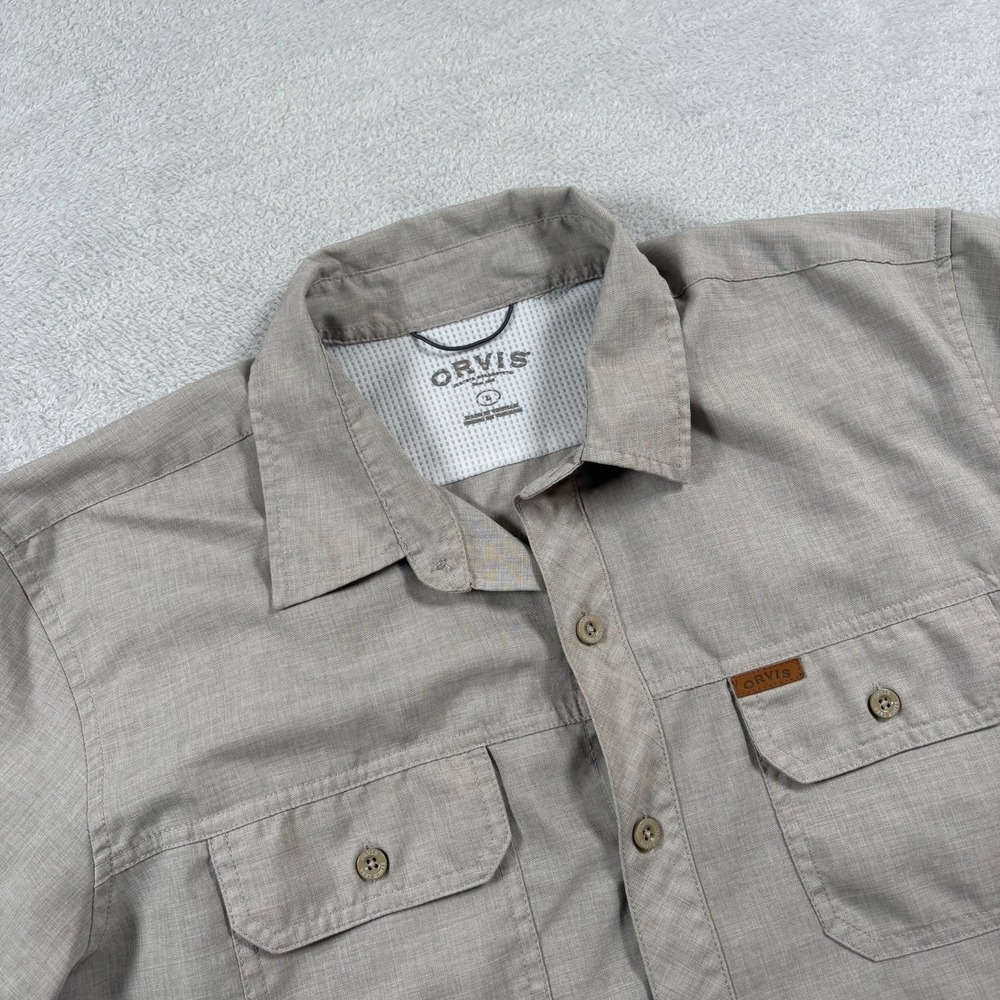 Orvis Shirt Mens Large Gray Short Sleeve Pockets Outdoor Performance Button Up